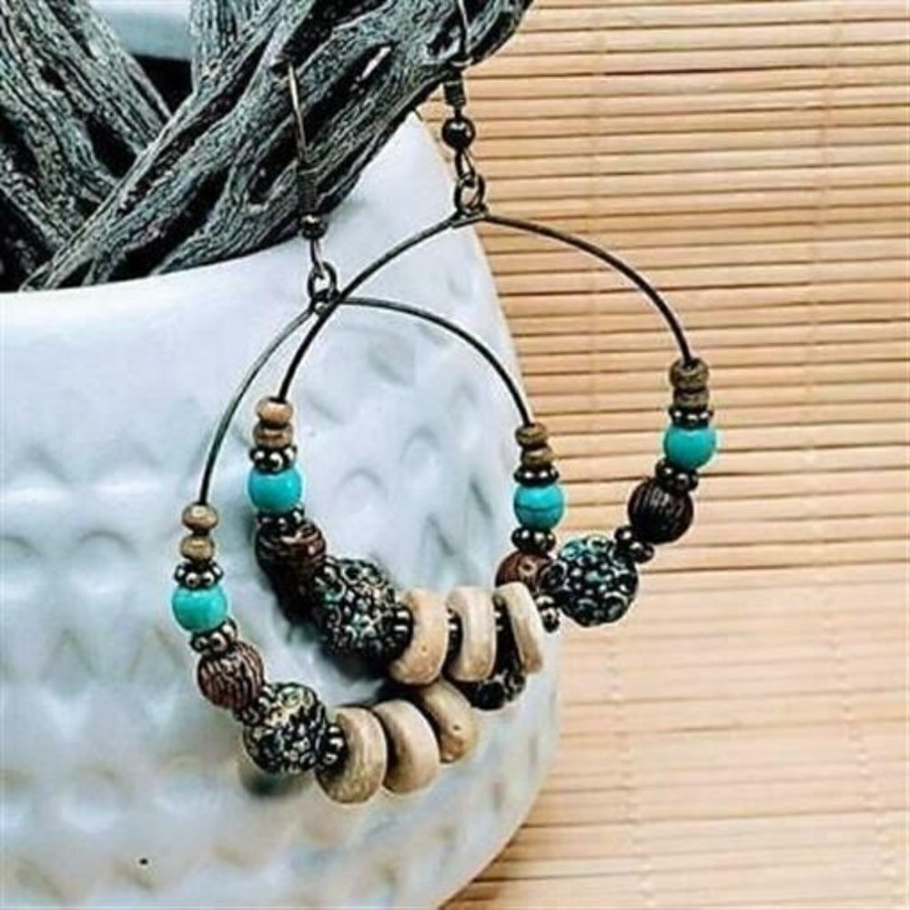 Handcrafted Antique Brass Patina Bead Earrings